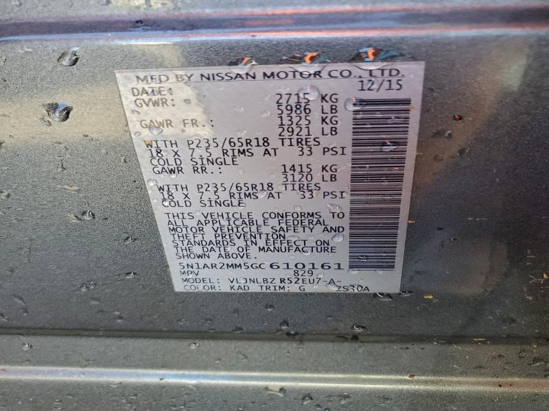 5N1AR2MM5GC610161 - 2016 NISSAN PATHFINDER S Сірий фото 13