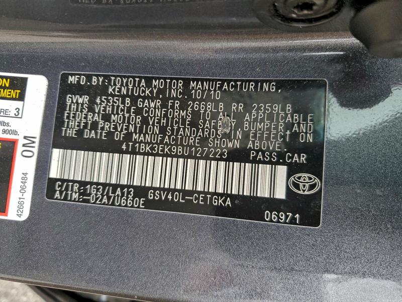 4T1BK3EK9BU127223 - 2011 TOYOTA CAMRY SE 灰色 照片 12