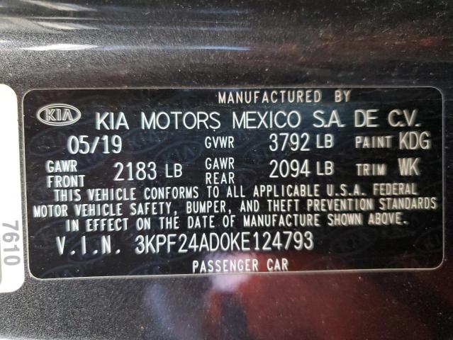 3KPF24AD0KE124793 - 2019 KIA FORTE FE გრაფიტი ფოტო 13