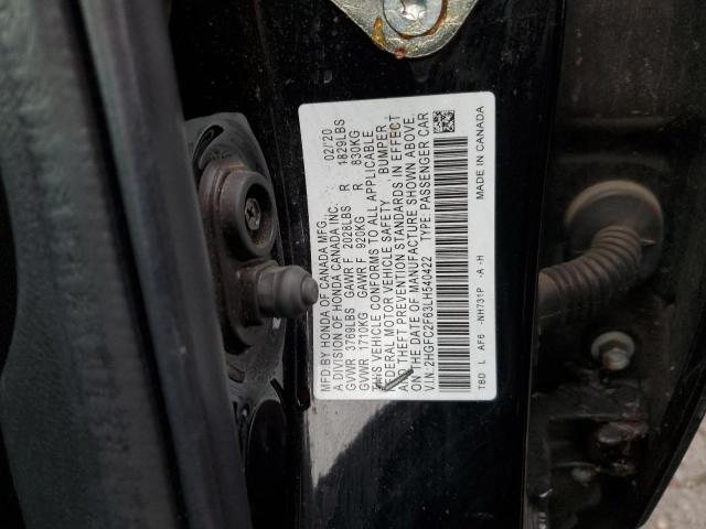 2HGFC2F63LH540422 - 2020 HONDA CIVIC LX BLACK photo 12