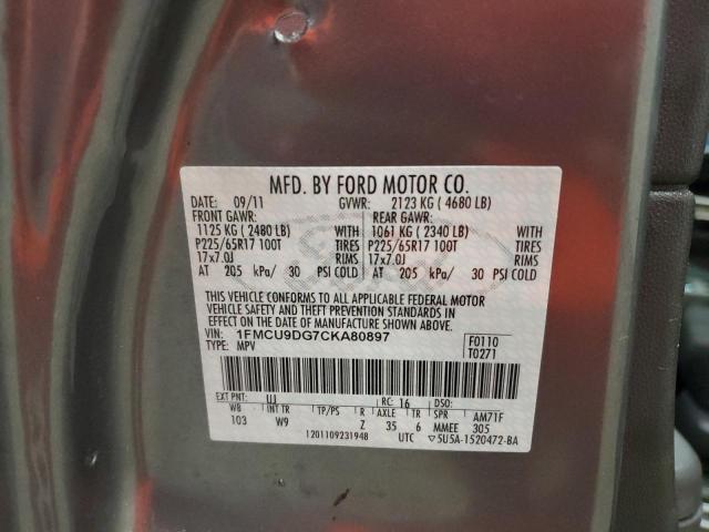 1FMCU9DG7CKA80897 - 2012 FORD ESCAPE XLT GRAY photo 13