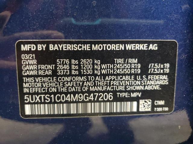 5UXTS1C04M9G47206 - 2021 BMW X3 XDRIVE30E BLUE photo 14