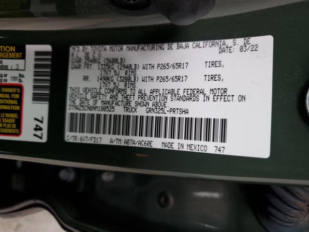 3TMAZ5CN8NM180525 - 2022 TOYOTA TACOMA DOUBLE CAB Zielony zdjęcie 12