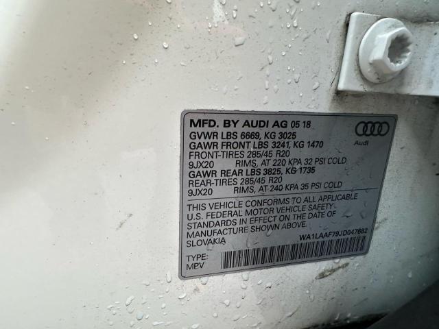WA1LAAF79JD047682 - 2018 AUDI Q7 PREMIUM PLUS Beyaz fotoğraf 10