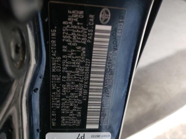 4T1BF1FK1GU586227 - 2016 TOYOTA CAMRY LE BLACK photo 12