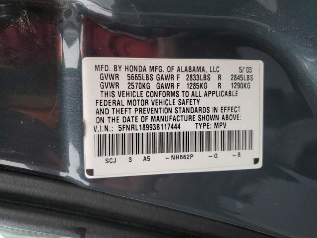 5FNRL18993B117444 - 2003 HONDA ODYSSEY EXL GRAY photo 13