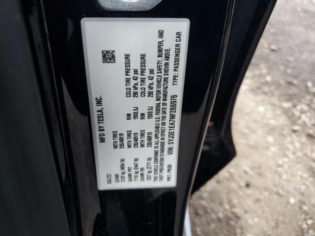 5YJ3E1EA7NF286976 - 2022 TESLA MODEL 3 BLACK photo 12