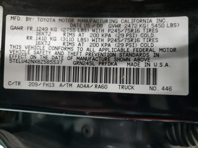 5TELU42NX8Z585537 - 2008 TOYOTA TACOMA DOUBLE CAB 黑色 照片 12