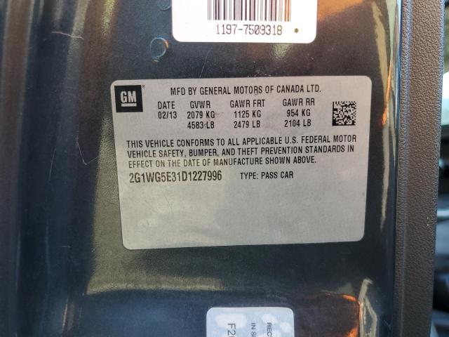 2G1WG5E31D1227996 - 2013 CHEVROLET IMPALA LT BLACK photo 12