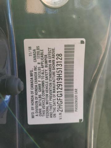 2HGFG12919H513128 - 2009 HONDA CIVIC EXL BLUE photo 12