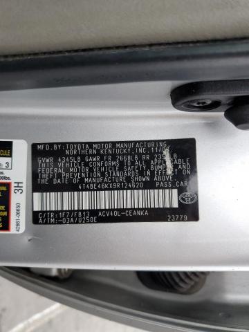 4T4BE46KX9R124620 - 2009 TOYOTA CAMRY BASE SILVER photo 12