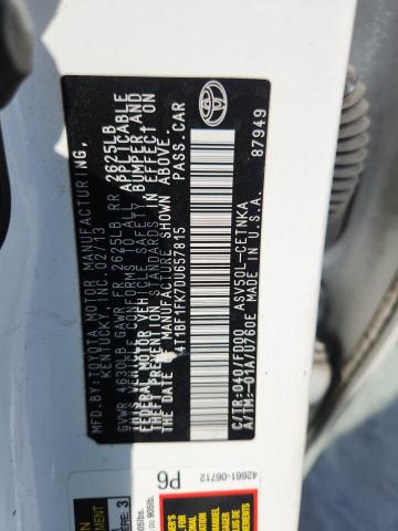 4T1BF1FK7DU657815 - 2013 TOYOTA CAMRY L WHITE photo 12