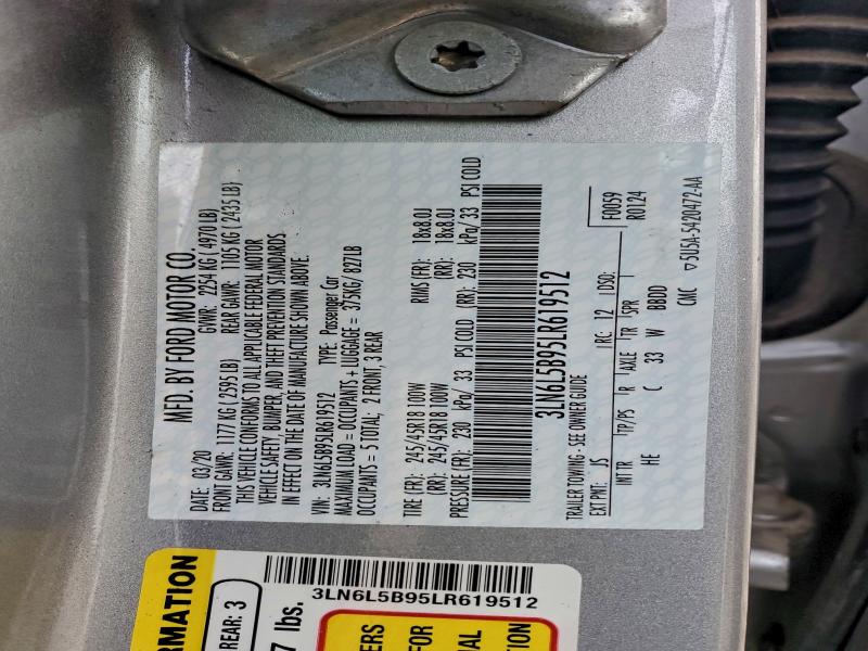 3LN6L5B95LR619512 - 2020 LINCOLN MKZ BLACK photo 12