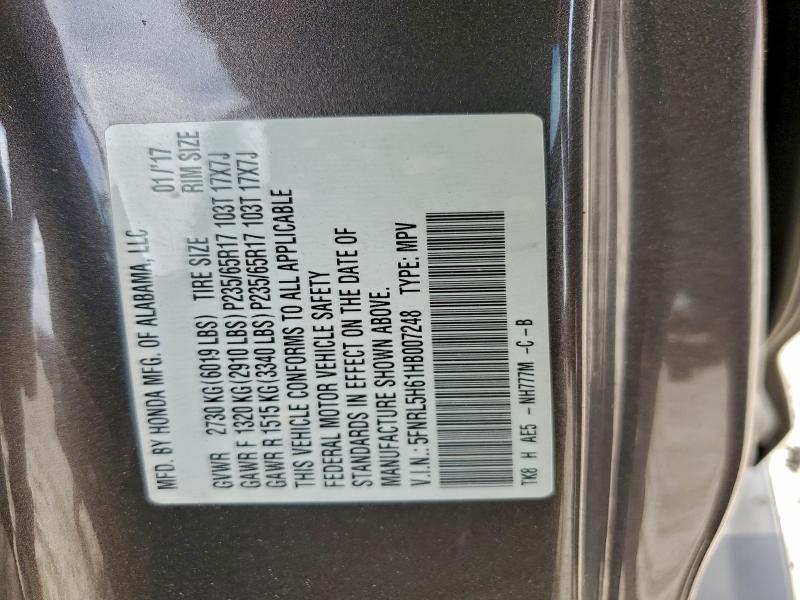 5FNRL5H61HB007248 - 2017 HONDA ODYSSEY EXL CHARCOAL photo 14