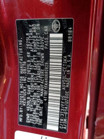 4T1BF1FK4HU680829 - 2017 TOYOTA CAMRY LE ბურგუნდია ფოტო 12