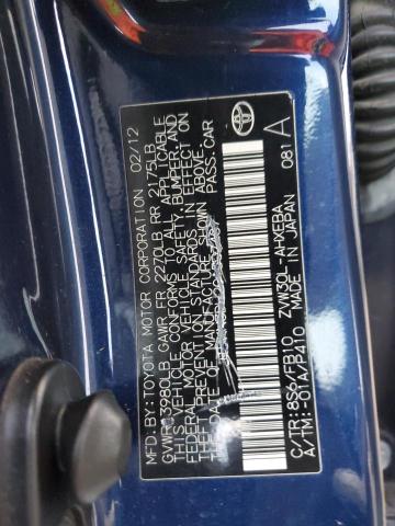 JTDKN3DU2C1507487 - 2012 TOYOTA PRIUS BLUE photo 12