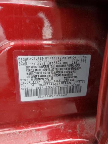 3N1AB7AP1KY262138 - 2019 NISSAN SENTRA S Қызыл фото 12