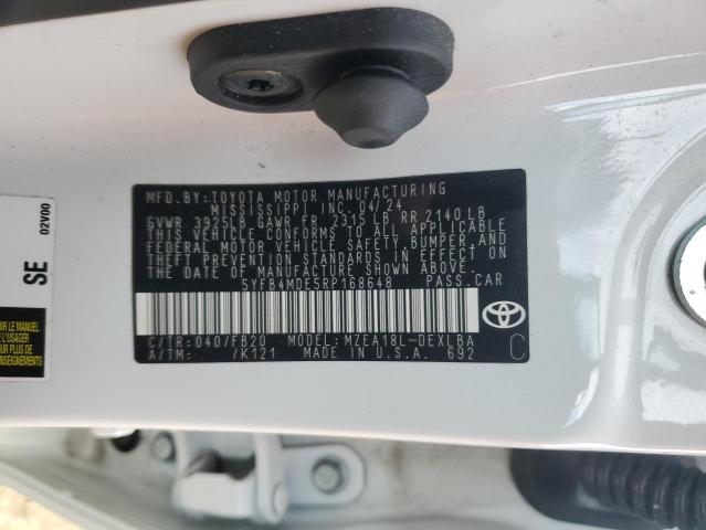 5YFB4MDE5RP168648 - 2024 TOYOTA COROLLA LE WHITE photo 12