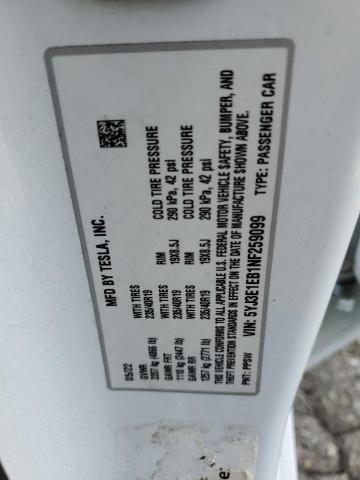 5YJ3E1EB1NF259099 - 2022 TESLA MODEL 3 თეთრი ფოტო 12