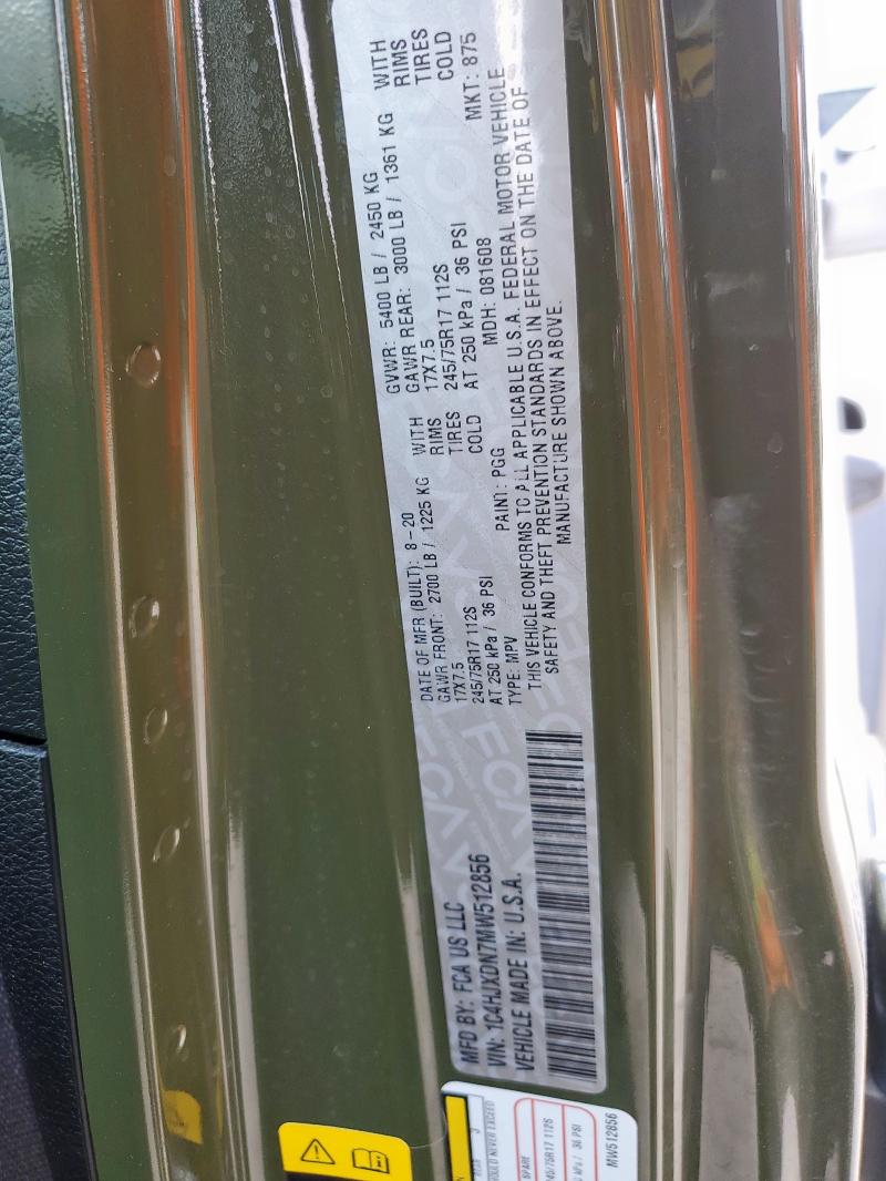 1C4HJXDN7MW512856 - 2021 JEEP WRANGLER U SPORT მწვანე ფოტო 12