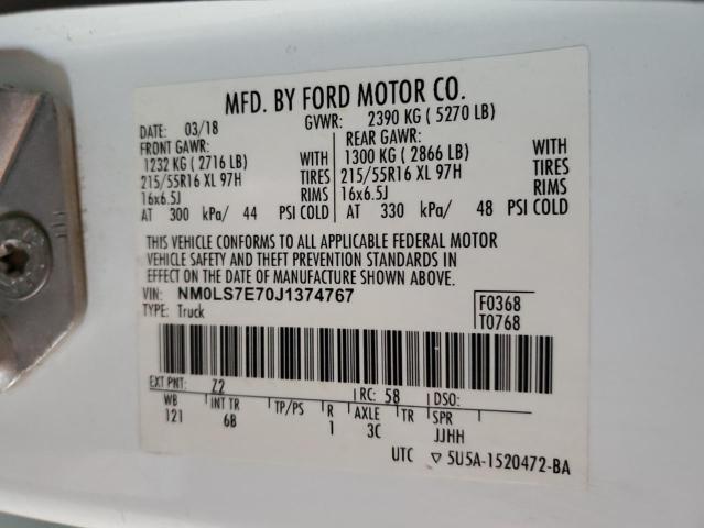 NM0LS7E70J1374767 - 2018 FORD TRANSIT CO XL YELLOW photo 13