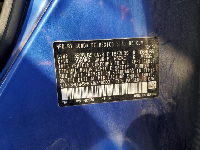 3HGGK5H83JM718500 - 2018 HONDA FIT EX Կապույտ լուսանկար 13