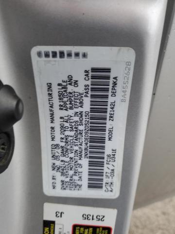 1NXBU40E09Z052150 - 2009 TOYOTA COROLLA BASE SILVER photo 12