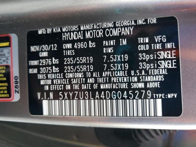 5XYZU3LA4DG045279 - 2013 HYUNDAI SANTA FE S SILVER photo 12