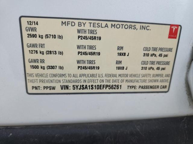 5YJSA1S10EFP56261 - 2014 TESLA MODEL S 白色 照片 13