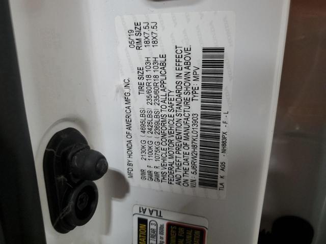 5J6RW2H87KL013903 - 2019 HONDA CR-V EXL 白色 照片 14