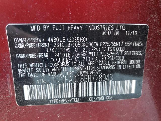 JF2SHADC8BH728943 - 2011 SUBARU FORESTER 2.5X PREMIUM RED photo 13