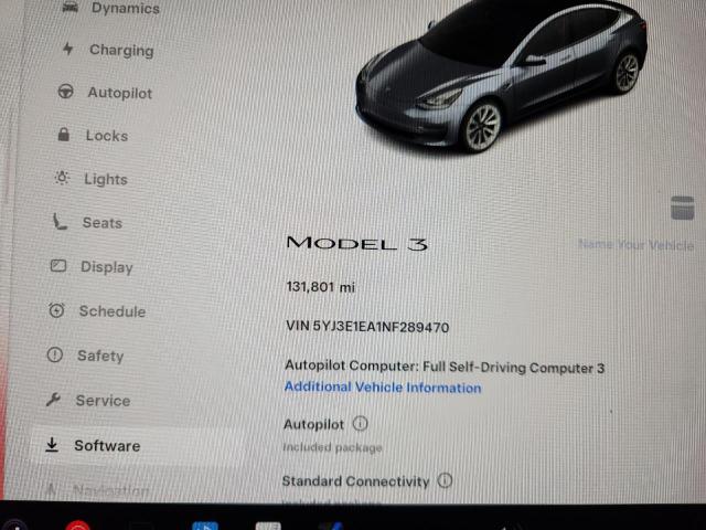 5YJ3E1EA1NF289470 - 2022 TESLA MODEL 3 Grafit foto 9