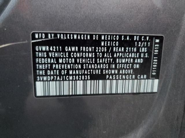 3VWDP7AJ1CM362835 - 2012 VOLKSWAGEN JETTA SE Grau Foto 12