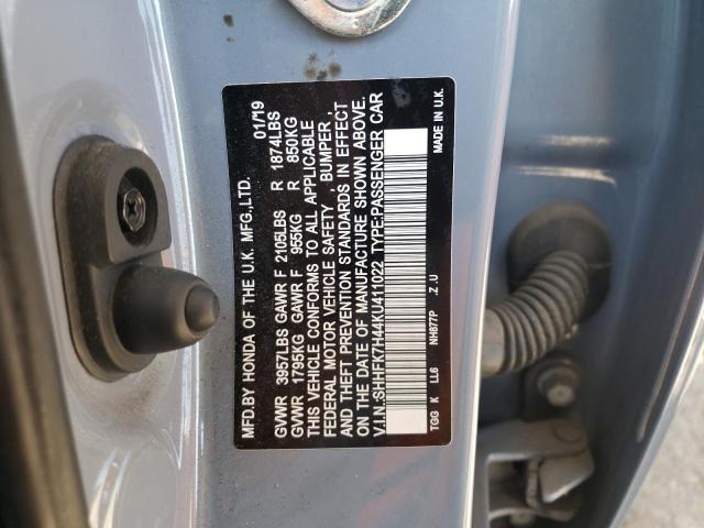 SHHFK7H44KU411022 - 2019 HONDA CIVIC SPORT Серый фото 13