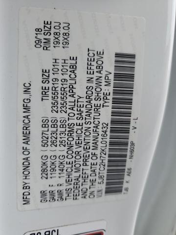 5J8TC2H72KL016432 - 2019 ACURA RDX ADVANCE WHITE photo 13