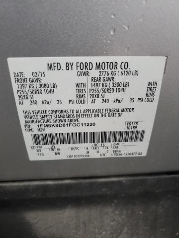 1FM5K8D81FGC11220 - 2015 FORD EXPLORER XLT Серебристый фото 13