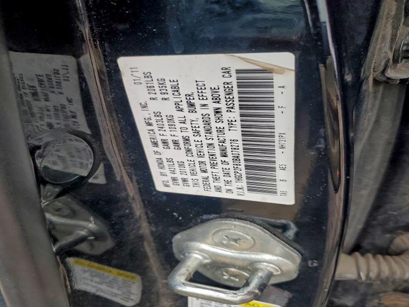 1HGCP2F80BA078276 - 2011 HONDA ACCORD EXL 黑色 照片 12