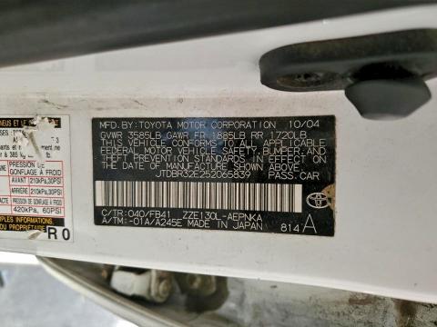 JTDBR32E252065839 - 2005 TOYOTA COROLLA CE 白色 照片 12