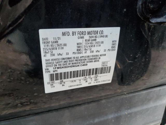 1FMSK8DH0NGA13469 - 2022 FORD EXPLORER XLT BLACK photo 14