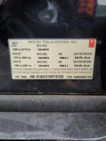 5YJSA1E10HF197326 - 2017 TESLA MODEL S BLACK photo 12