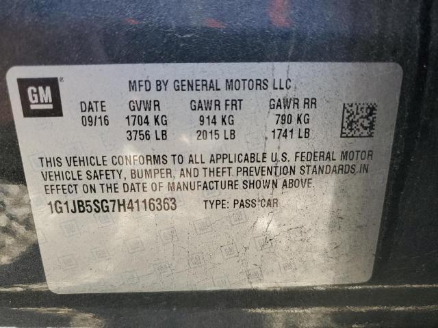 1G1JB5SG7H4116363 - 2017 CHEVROLET SONIC LS GRAY photo 12