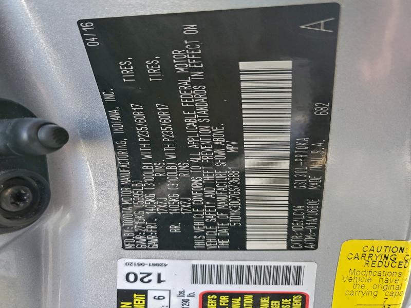 5TDYK3DC7GS736881 - 2016 TOYOTA SIENNA XLE ვერცხლისფერი ფოტო 13