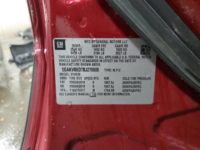 5GAKVBED7BJ276806 - 2011 BUICK ENCLAVE CXL RED photo 13
