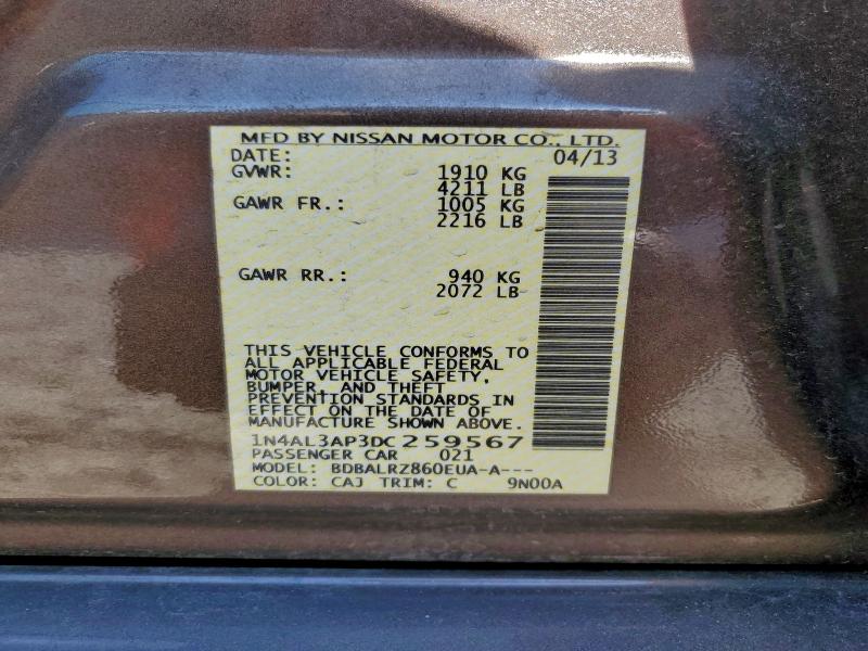 1N4AL3AP3DC259567 - 2013 NISSAN ALTIMA 2.5 BROWN photo 12