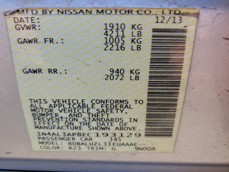 1N4AL3AP8EC193129 - 2014 NISSAN ALTIMA 2.5 SILVER photo 12