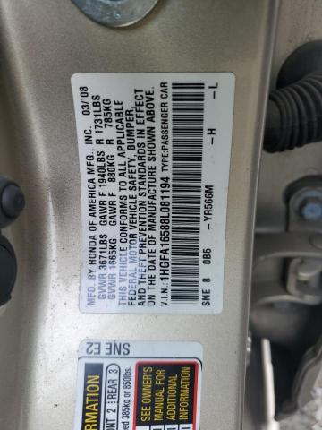 1HGFA16588L081194 - 2008 HONDA CIVIC LX თაფლისფერი ფოტო 12