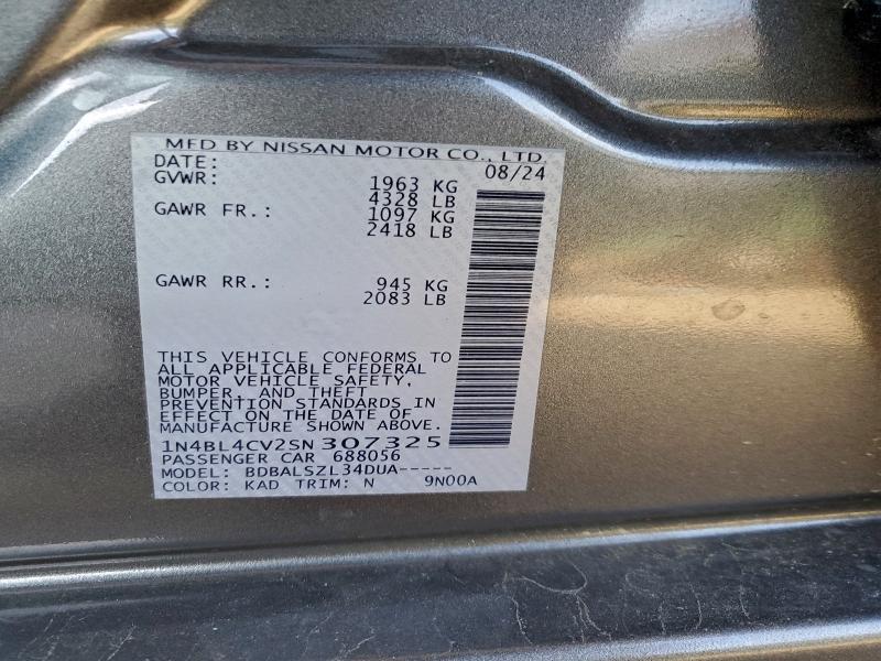 1N4BL4CV2SN307325 - 2025 NISSAN ALTIMA SR GRAY photo 12