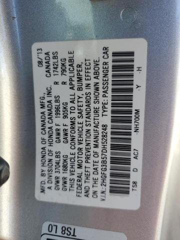 2HGFG3B57DH528248 - 2013 HONDA CIVIC LX SILVER photo 12