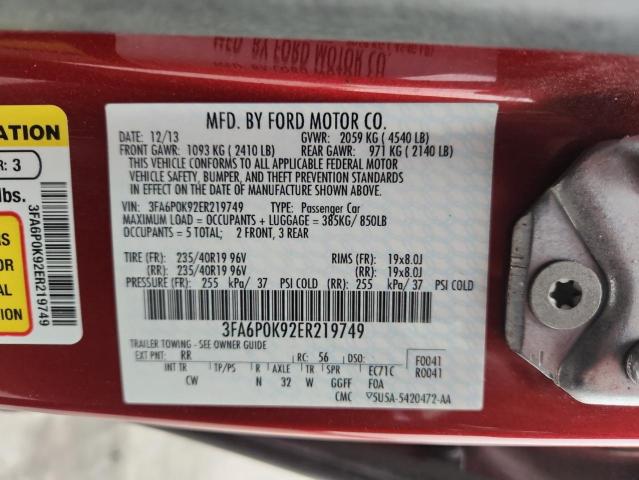 3FA6P0K92ER219749 - 2014 FORD FUSION TITANIUM RED photo 12