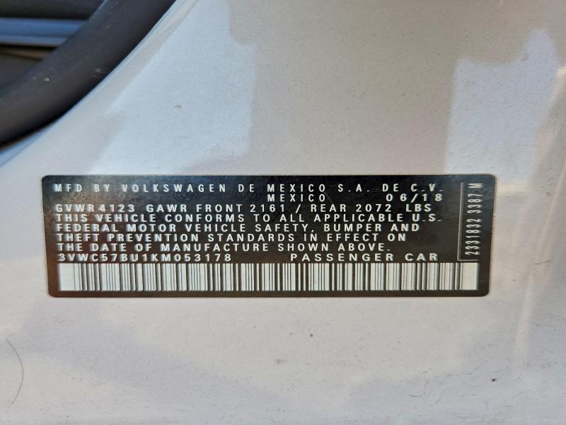 3VWC57BU1KM053178 - 2019 VOLKSWAGEN JETTA S 灰色 照片 12